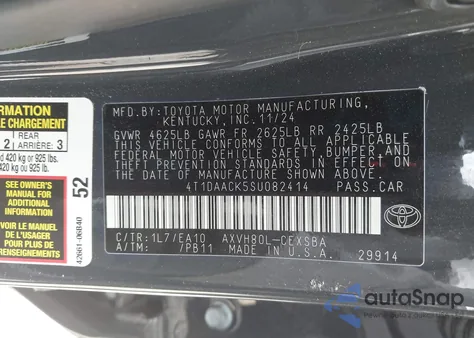 2025 Toyota Camry Se from USA, damaged, VIN 4T1DAACK5SU082414